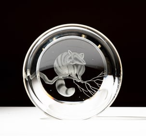 Steuben Glass Raccoon Roundel Sculpture
