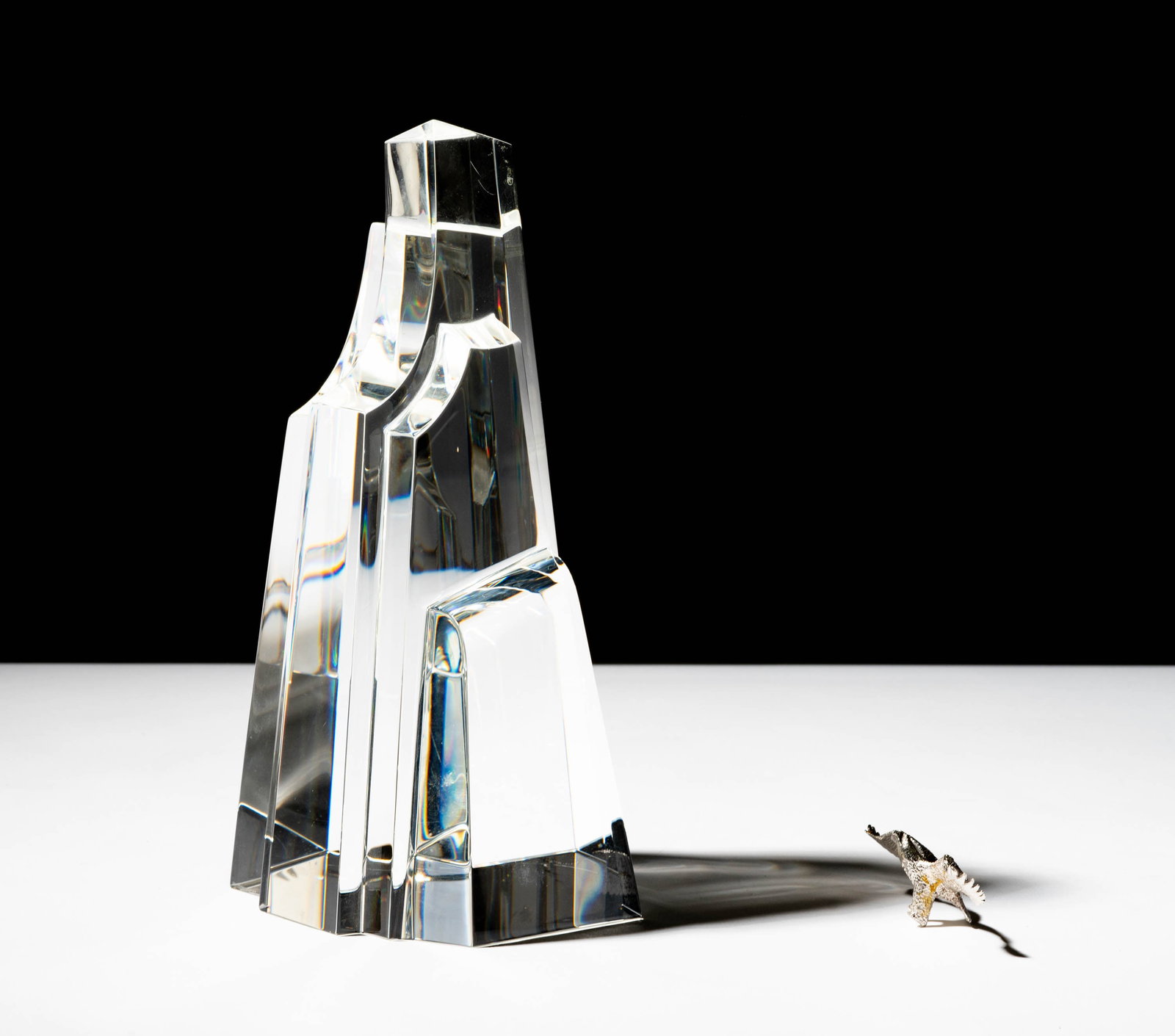 Steuben Glass Eagle's Crag Sculpture: designed by James Houston; signed and numbered 12/100; Overall: 11 x 4 1/4 x 4 1/2 in. (27.9 x 10.8 x 11.4 cm.); ; Provenance: The collection of Santa Barbara Steuben collector Joel Kreiner