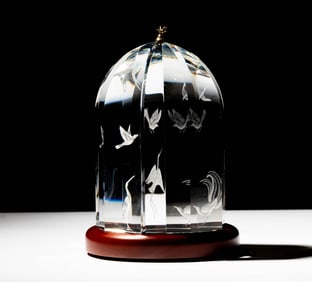 Steuben Glass and 18k Gold Bird Song Table Ornament