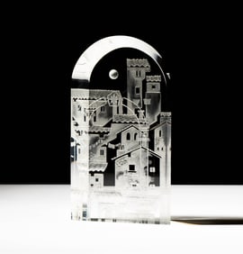 Steuben Glass Town on Hillside Sculpture