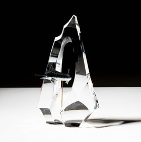 Steuben Glass and Enameled Sterling Blue Marlin Sculpture
