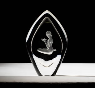 Steuben Glass Girl and Bird Sculpture