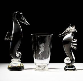 Three Steuben Glass Seahorse Table Articles