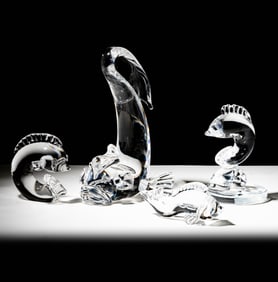 Four Steuben Glass Dolphin Sculptures