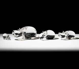Four Steuben Glass Hippopotamus Sculptures