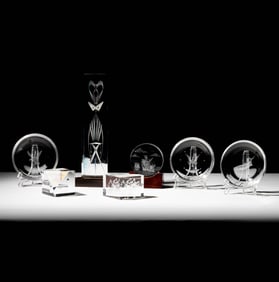 Seven Steuben Etched GlassTable Articles