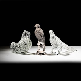 Three Steuben Cut Glass Birds