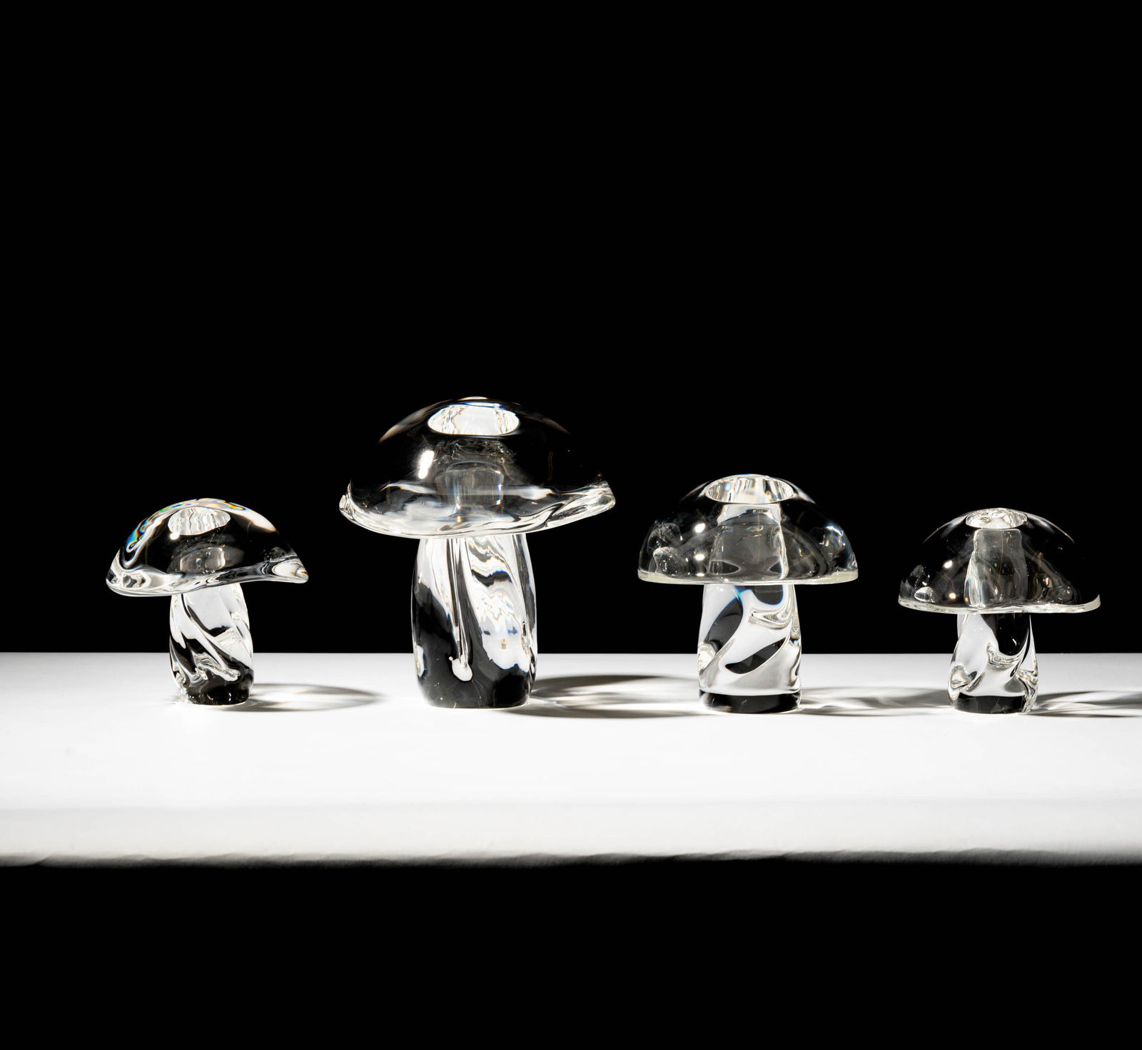 Four Steuben Glass Smooth Capped Mushroom Sculptures (1 of 12)