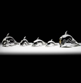 Five Steuben Glass Dolphin Sculptures