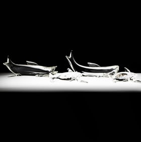 Four Steuben Glass Salmon Sculptures