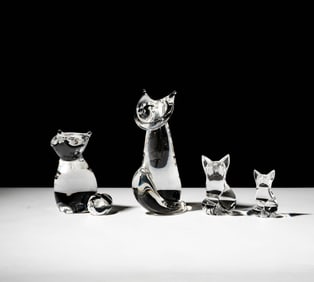 Four Steuben Glass Fox Sculptures