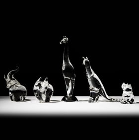 Five Steuben Glass Animal Sculptures