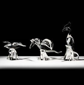 Three Steuben Glass Bird Sculptures