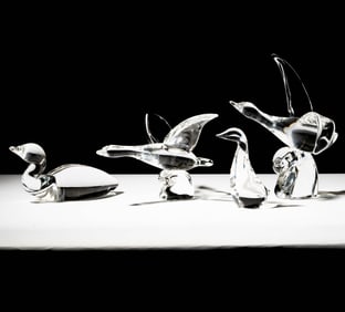 Four Steuben Glass Duck Sculptures
