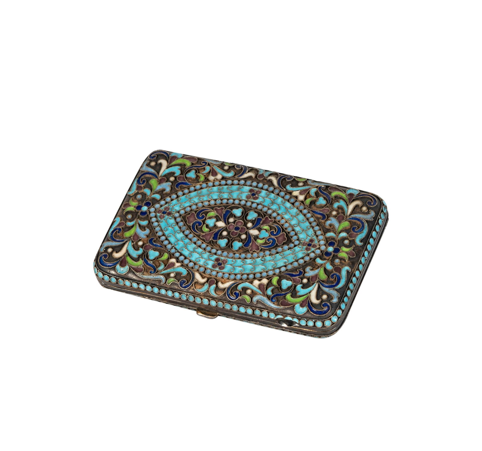 A Russian .84-Standard Silver and Cloisonne Enamel Case