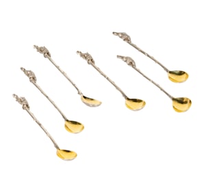 A Set of Six Russian 84-standard Silver Bear Spoons