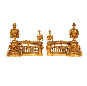 A Pair of Neoclassical-Style Gilt Brass Chenets