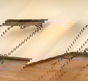 A Spanish Revival Marble and Patinated Metal Console Table