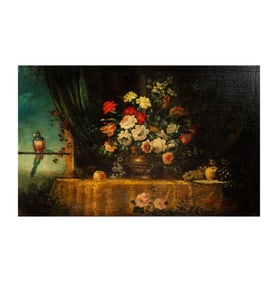 Continental School, Still Life with Flowers and Parrot