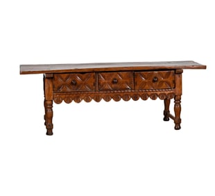 An Antique Spanish Colonial Carved Wood Low Table