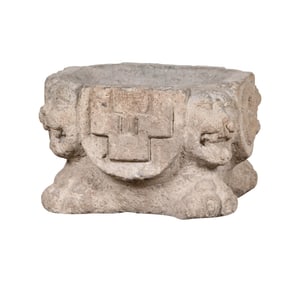 A Spanish Colonial Zoomorphic Carved Stone Mortar