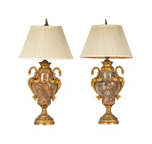A Pair of Gilt Metal-Mounted Marble Table Lamps