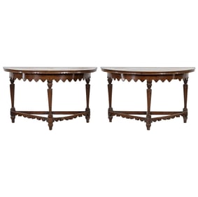 A Pair of Italian Baroque Walnut Console Tables
