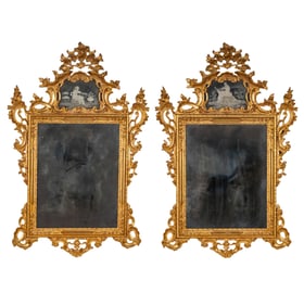 A Pair of Italian Rococo Giltwood Mirrors