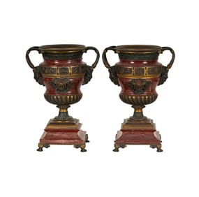 A Pair of Continental Rouge Marble Urns