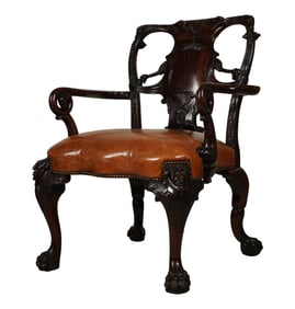 A Rare George II-Style Mahogany and Rosewood Library Chair