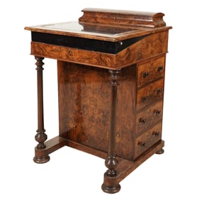 An English Burr Walnut, Rosewood and Marquetry Davenport Desk