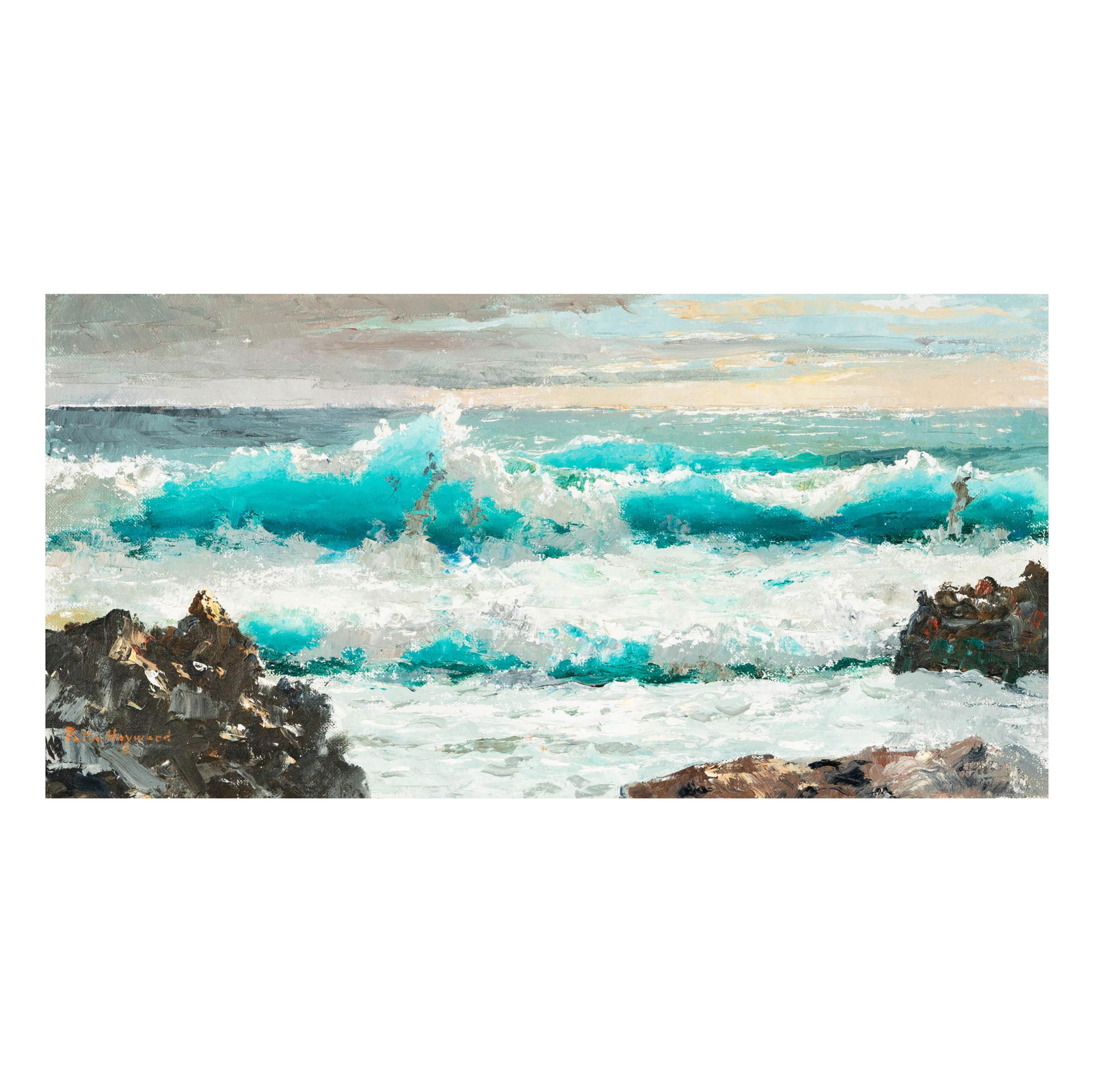 Peter Hayward, 1905-1993, Seascape: oil on canvas, signed lower left 10 x 20 in. (25.4 x 50.8 cm.) Frame: 16 3/4 x 26 1/2 in. (42.5 x 67.3 cm.)