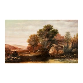 Benjamin Williams Leader, 1831-1923, Figure and Cottage in Landscape
