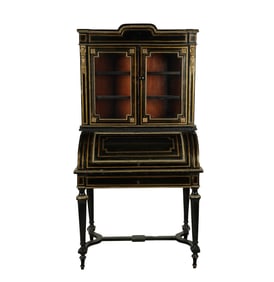 A Napoleon III Brass-Inlaid Ebony Secretary Bookcase