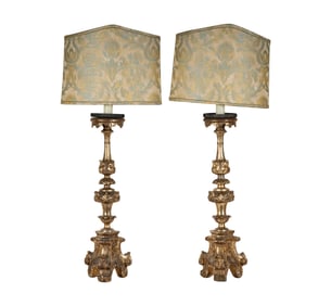 A Pair of Italian Giltwood Altar Sticks