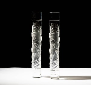 A Pair of Lalique Faunes Glass Door Handles
