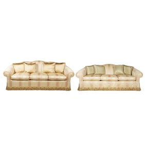 A Pair of Nancy Corzine Silk-Upholstered Sofas
