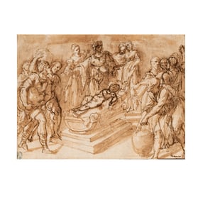Circle of Federico Zuccaro, 1541-1609, Procession of Figures around a Bier of a Child