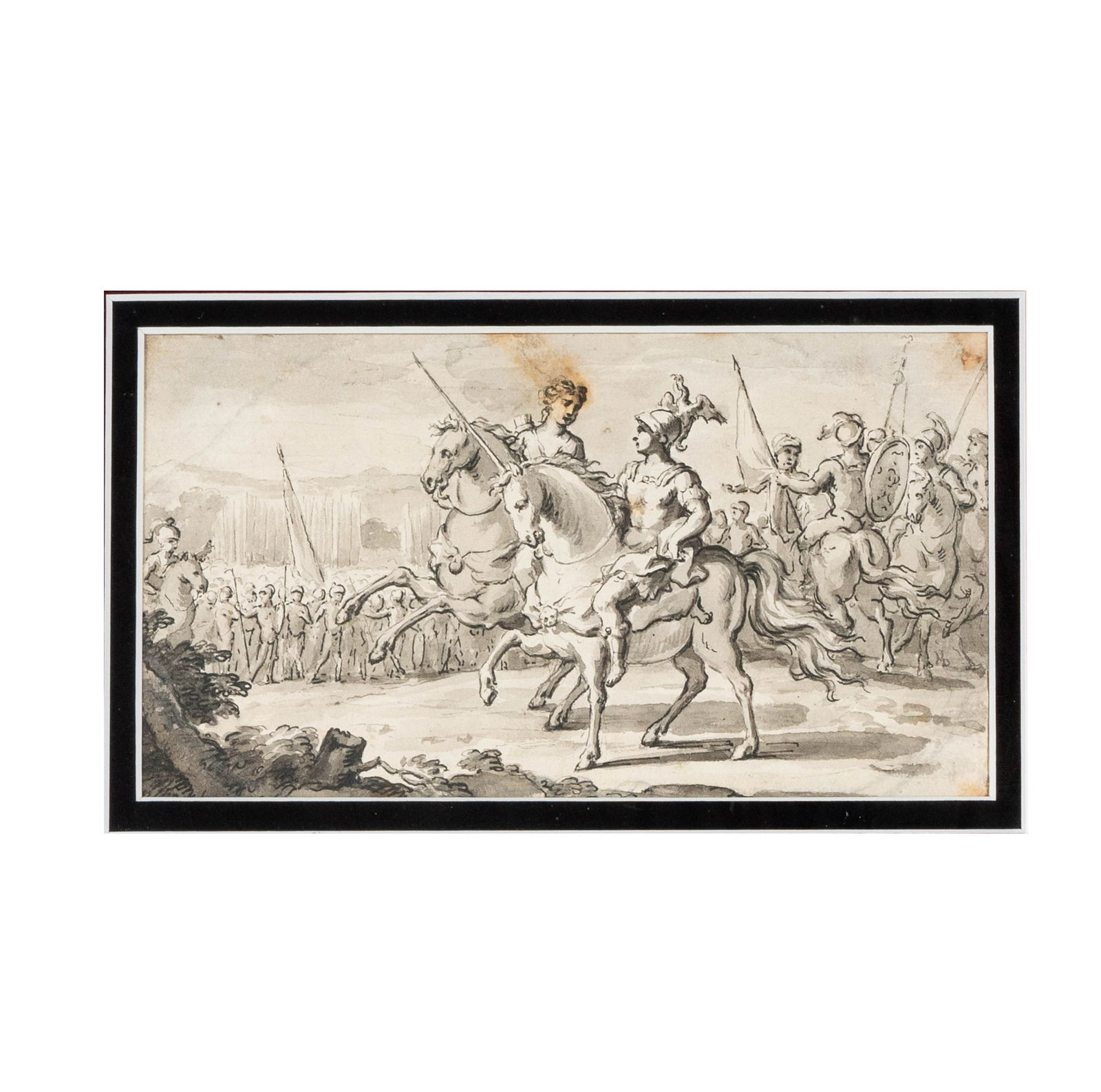 German School, Alexander The Great: pen and carbon black ink with grey wash; mid 18th century 4 1/4 x 7 in. (10.8 x 17.8 cm.) Provenance: Sotheby?s Lot M5A, 2000, as ?Roman Cavalry?, German 18th C.; Dr. Robert Keil; Vienna, AustriaNote: