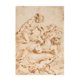 Attributed to Jacopa Palma Il Giovane, 1548-1628, Five Putti on Clouds