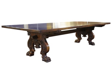 A Baroque-Style Carved Wood Trestle Table