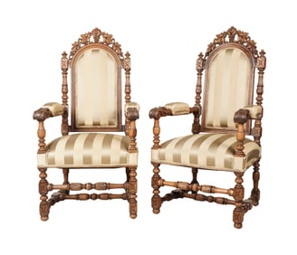 A Pair of Renaissance Revival-Style Hall Chairs
