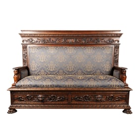 A Renaissance Revival-Style Carved Walnut Bench
