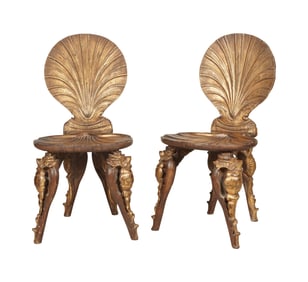 A Pair of Grotto-Style Carved Giltwood Side Chairs