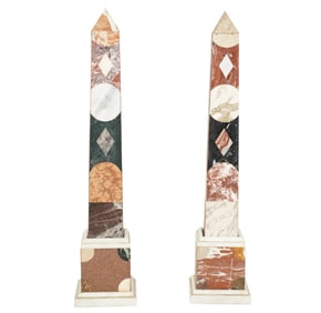 A Pair of Large Specimen Marble-Veneered Obelisks