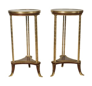 A Pair of Neoclassical-Style Gilt Metal and Tiger Eye Tables