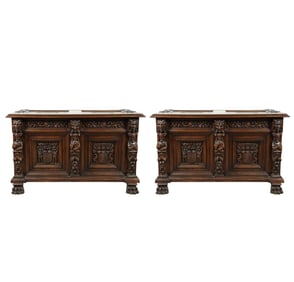 A Pair of Renaissance Revival-Style Carved Walnut Chests