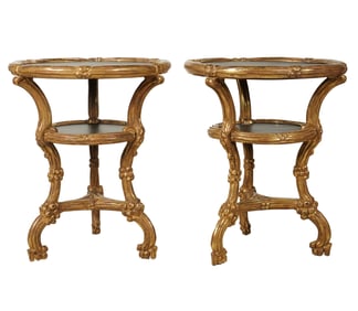 A Pair of Slate-Inset Carved Giltwood Tiered Gueridons