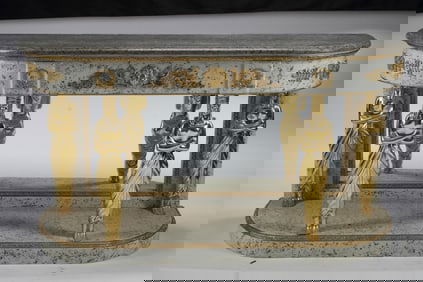 An Empire Style Granite-Top Painted and Gilt Console Table