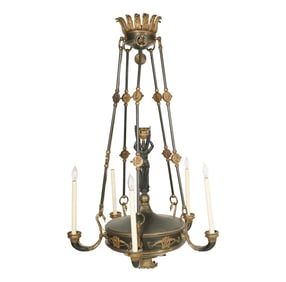 A French Empire Gilt Bronze and Tole Chandelier